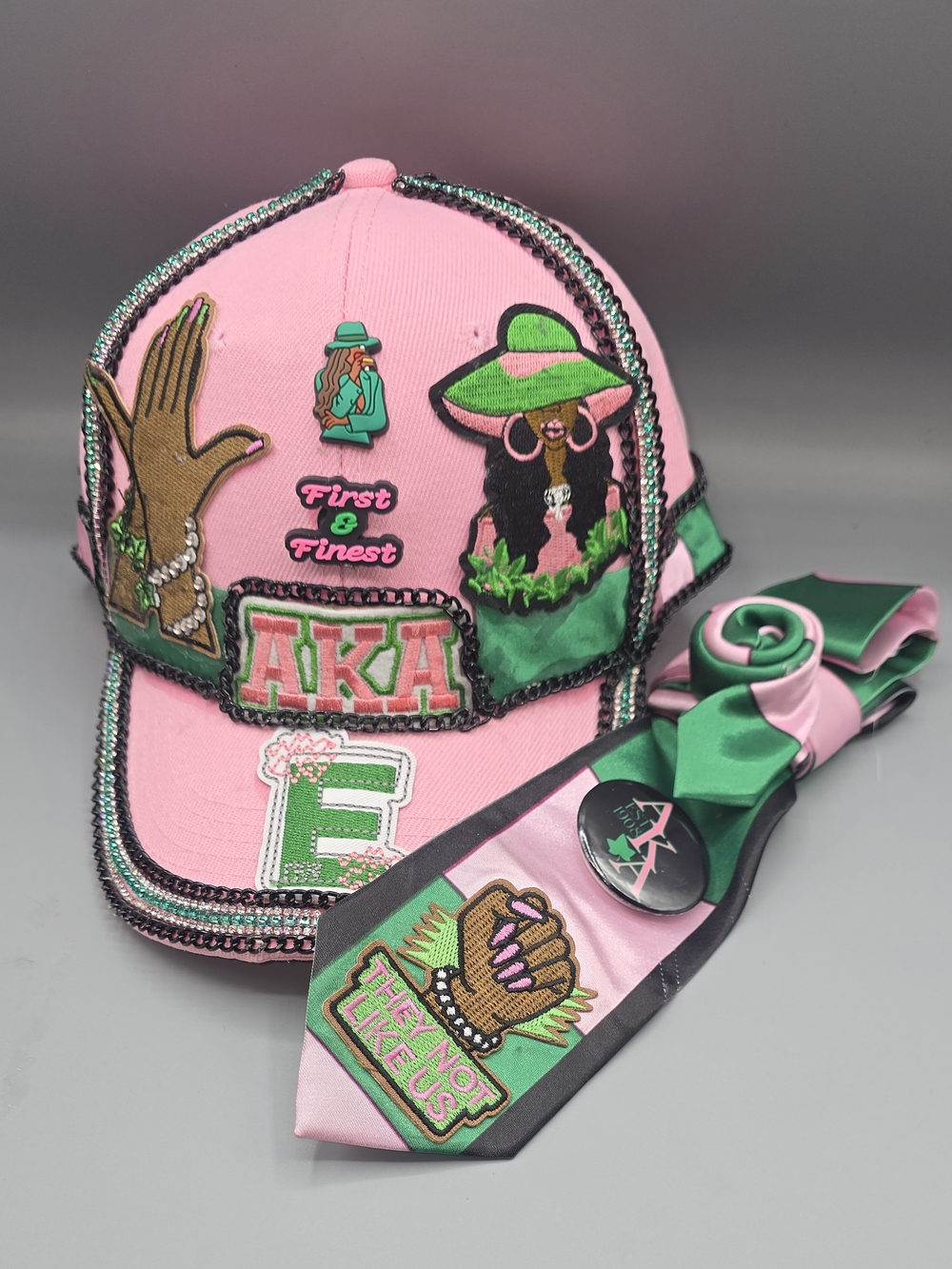 AKA Sorority Hat and Tie NECKLACE SET.